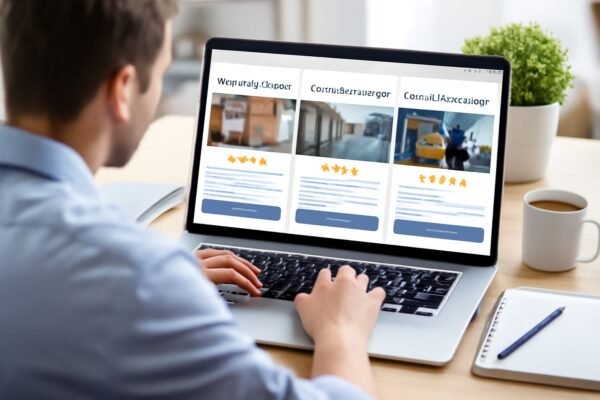 عميل يقارن بين شركات تخزين الأثاث عبر الإنترنت